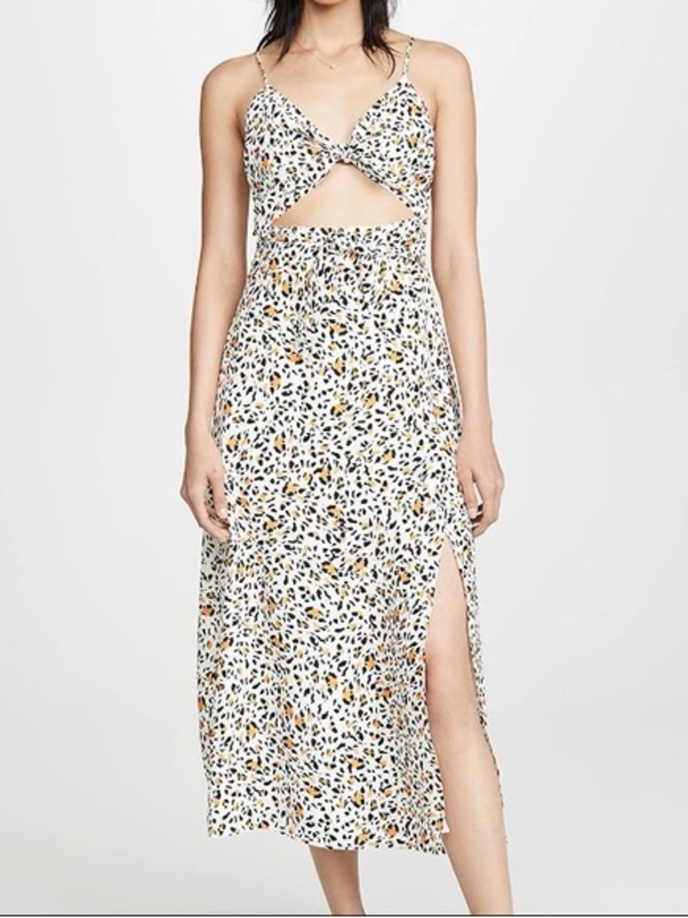 Wayf Animal Print Cutout Midi Dress with Tan Spots